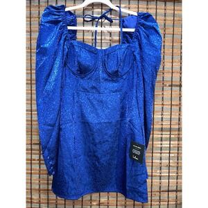 NWT Lulus Burst Into Bloom Navy Blue Satin Floral Jacquard Mini Dress Size Small